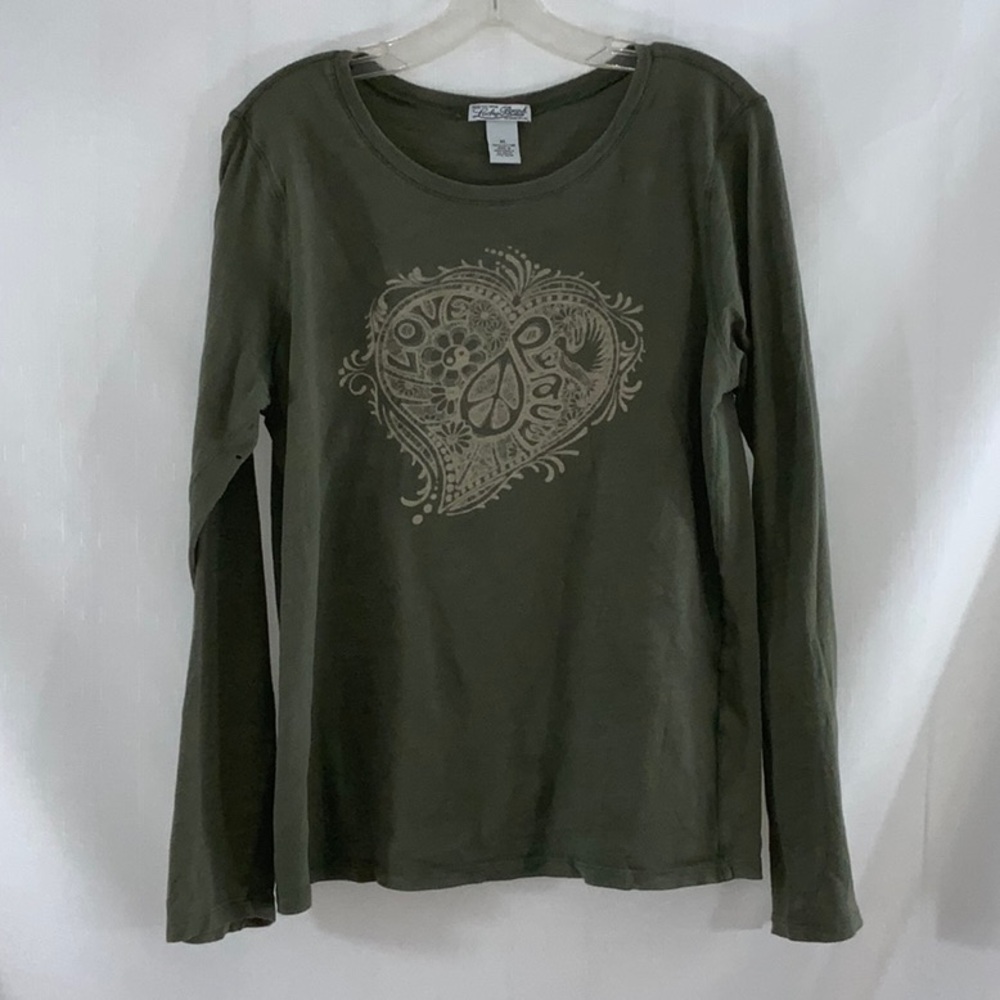 227 10/$50ππ»ββοΈ Lucky Brand Love and Peace Green Long Sleeve Shirt - Picture 7 of 13